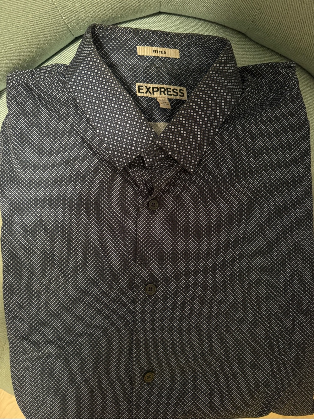 Express Men's Navy Micro-Pattern Fitted Dress Shirt